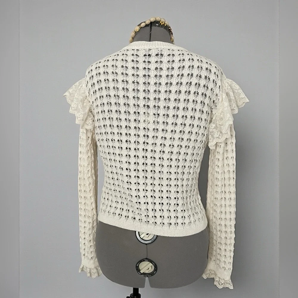 Zara Cream Ivory Lace Knit Cardigan Large Coquette Cottagecore Cropped Top